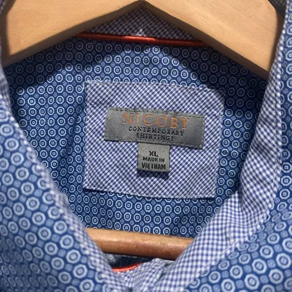 Nicoby Blue Patterned Long Sleeve Button Down, XL, Geometric - Picture 2 of 5
